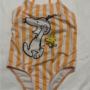 Zara kids (3-4yrs) snoopy Peanuts Orange and White Striped Swimsuit